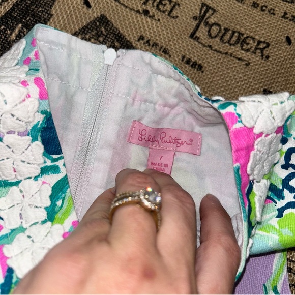 Lilly Pulitzer Little Girl’S Green/Multi Palm Beach Shift Dress Size 7 - Picture 7 of 15